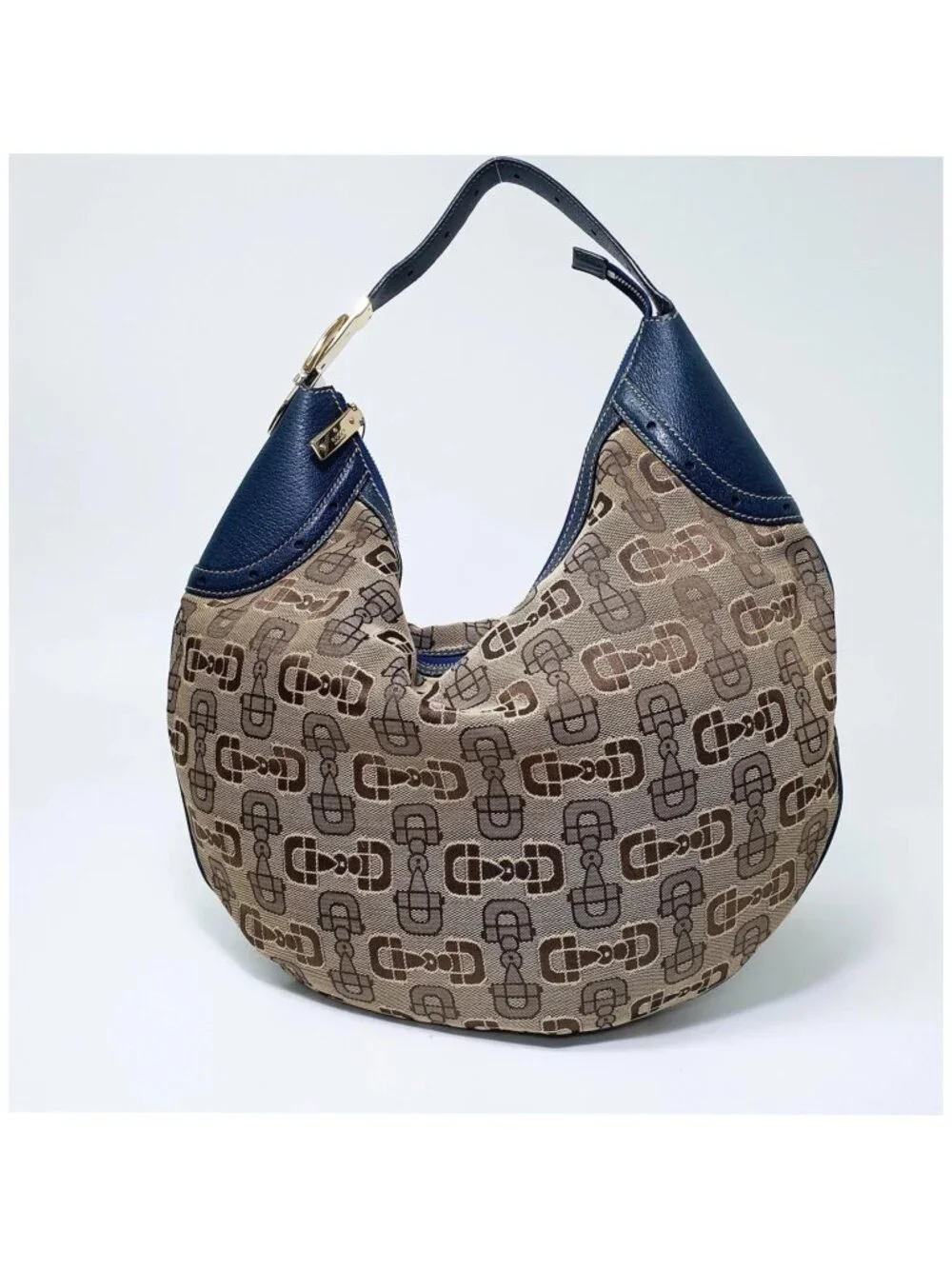 Authentic Gucci Horsebit Canvas Hobo Shoulder Bag